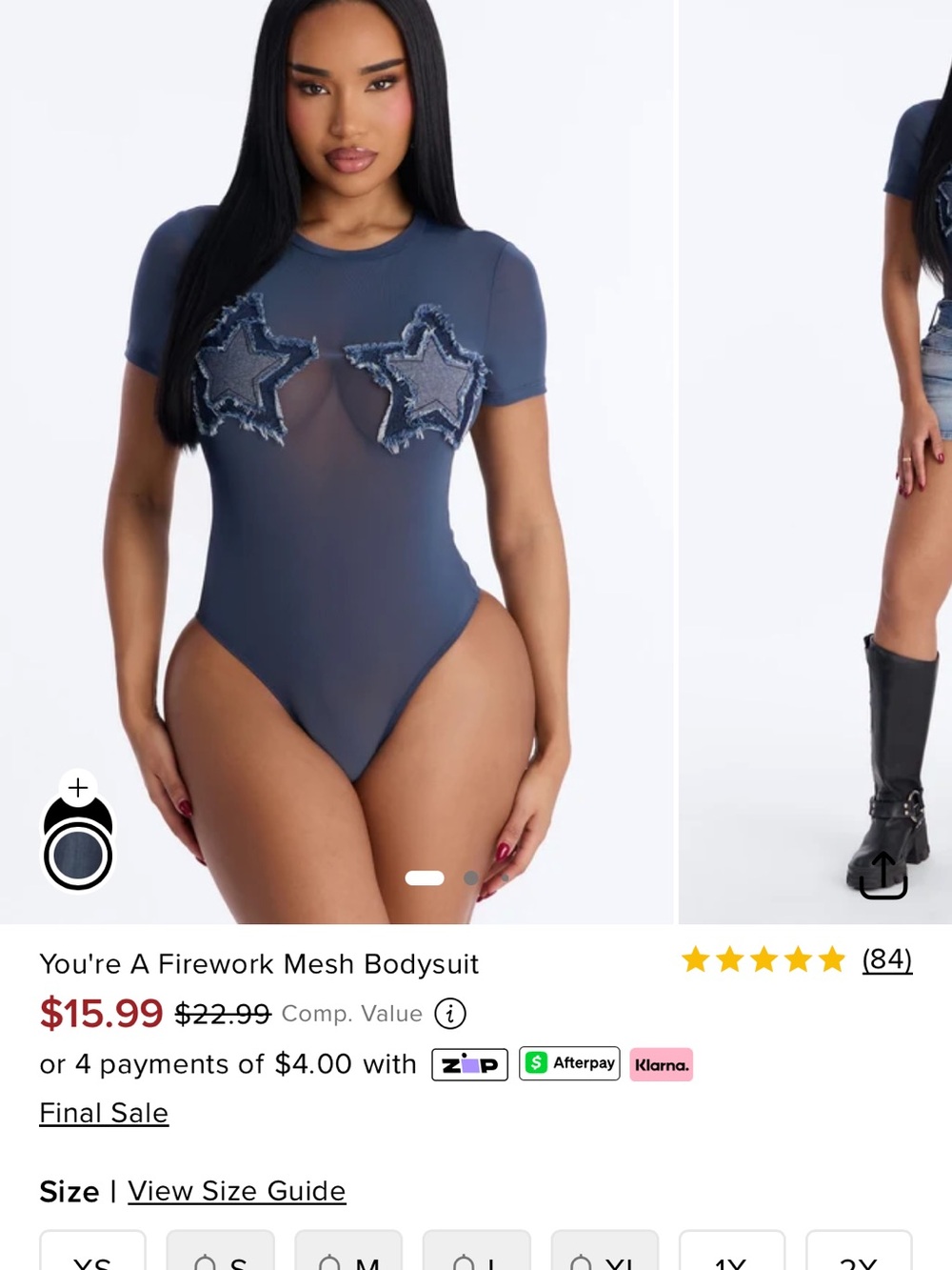 NWT Fashion Nova Sheer Star Appliqué Bodysuit - Navy